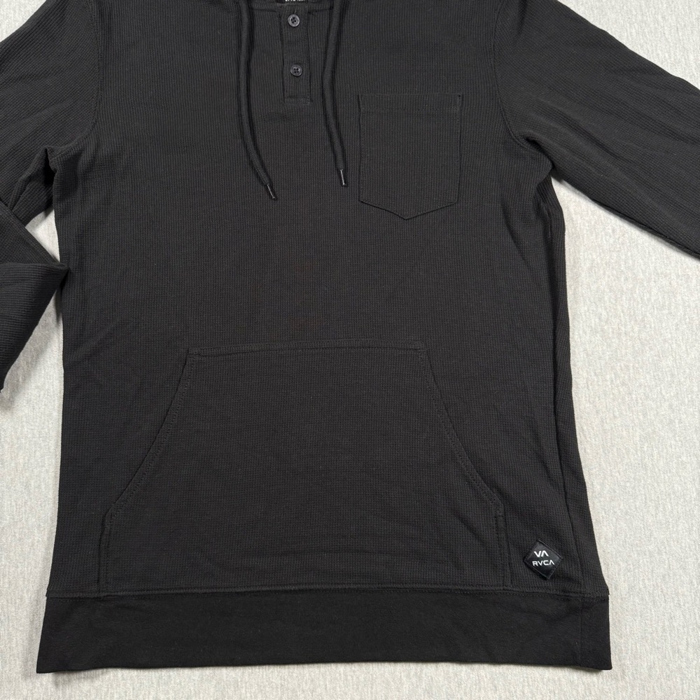 RVCA Waffle Knit Hoodie | Size M | Black Pullover Henley - Picture 3 of 7